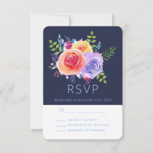 Watercolor Roses Floral Bouquet Party RSVP Card