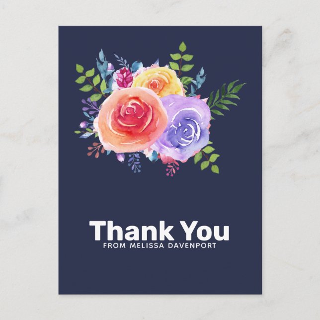 Watercolor Roses Floral Bouquet Party Thank You Postcard (Front)