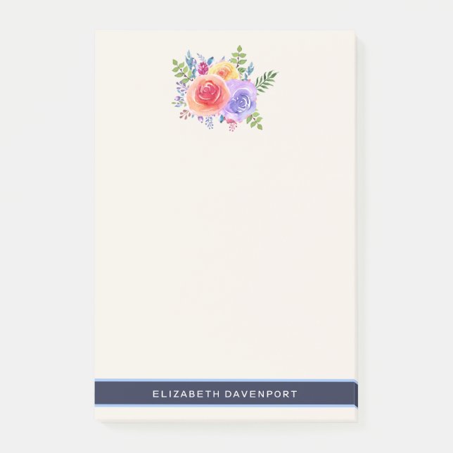 Watercolor Roses Floral Bouquet Post-it Notes (Front)