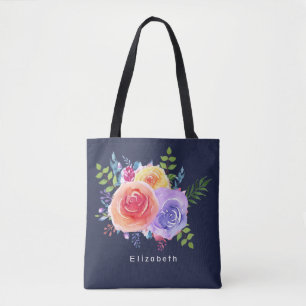 Watercolor Roses Floral Bouquet Tote Bag