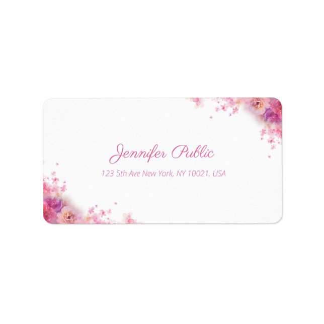 Watercolor Roses Floral Modern Hand Script Address Label (Front)