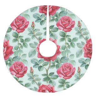 Watercolor Roses: Floral Seamless Illustration. Brushed Polyester Tree Skirt