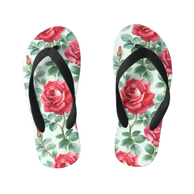 Watercolor Roses: Floral Seamless Illustration. Kid's Jandals (Footbed)