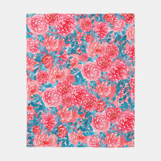 Watercolor Roses Floral Tapestry Fleece Blanket