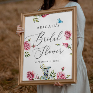 Watercolor roses floral welcome bridal shower poster