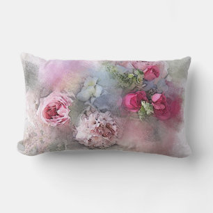Watercolor Roses Flowers Bouquet Elegant Template Lumbar Cushion