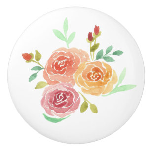Watercolor Roses Flowers Ceramic Knob