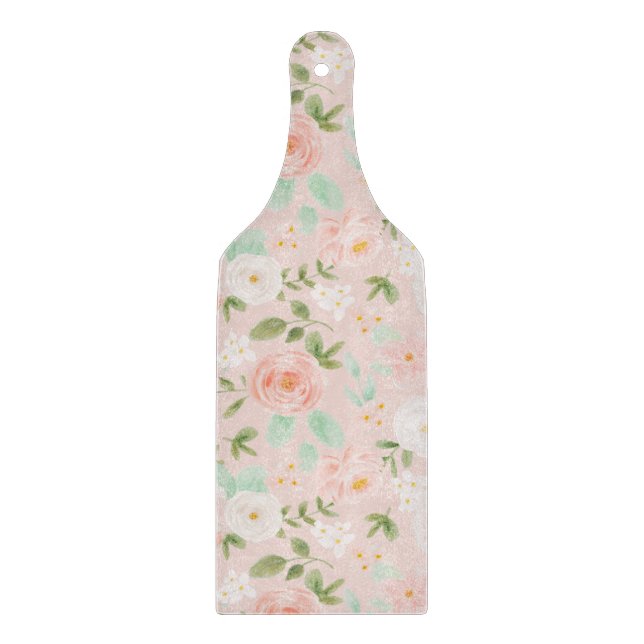 Watercolor Roses Flowers in Pink and Peach Cutting Board (Front)