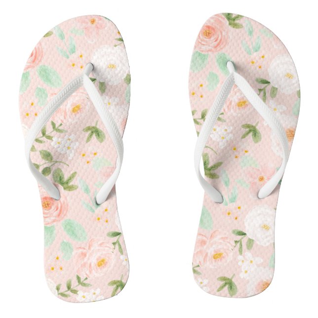 Watercolor Roses Flowers in Pink and Peach Jandals (Footbed)