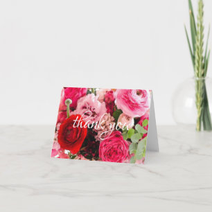 Watercolor Roses Flowers Thank You Hand Script Card
