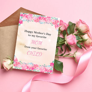 Watercolor Roses Funny Favourite Mother's Day Card