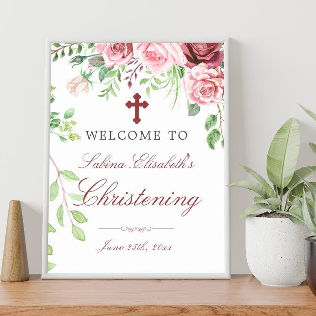 Watercolor Roses Garden Christening Welcome sign (Creator Uploaded)