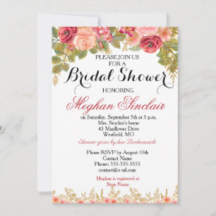 Watercolor Roses & Glitter Bridal Shower Invite