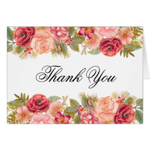 Watercolor Roses & Glitter Thank You Notes