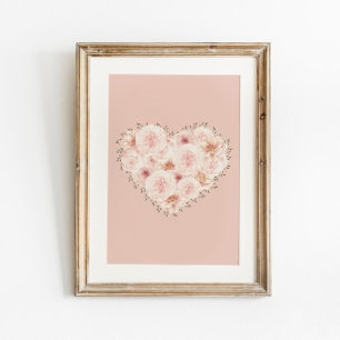 Watercolor Roses Heart Poster