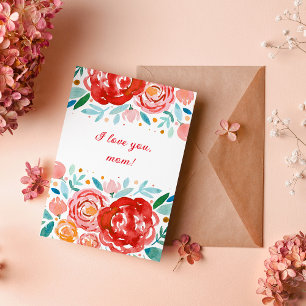 Watercolor roses I love you mum Mother's Day Card