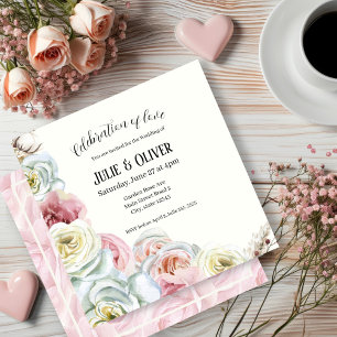 Watercolor roses in pale pink, cream white Wedding Invitation