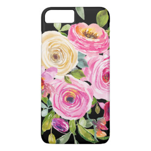 Watercolor Roses in Pink and Cream on Black Case-Mate iPhone Case