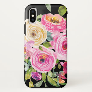 Watercolor Roses in Pink and Cream on Black Case-Mate iPhone Case