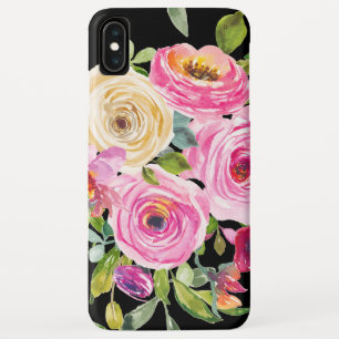 Watercolor Roses in Pink and Cream on Black Case-Mate iPhone Case