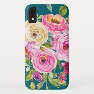 Watercolor Roses in Pink and Cream on Teal Case-Mate iPhone Case