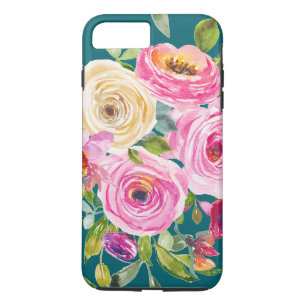 Watercolor Roses in Pink and Cream on Teal Case-Mate iPhone Case