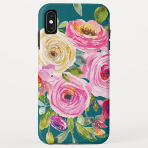 Watercolor Roses in Pink and Cream on Teal Case-Mate iPhone Case