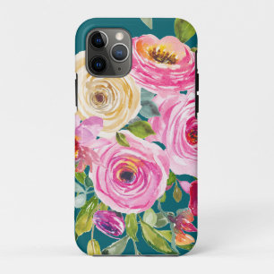 Watercolor Roses in Pink and Cream on Teal Case-Mate iPhone Case
