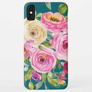 Watercolor Roses in Pink and Cream on Teal Case-Mate iPhone Case