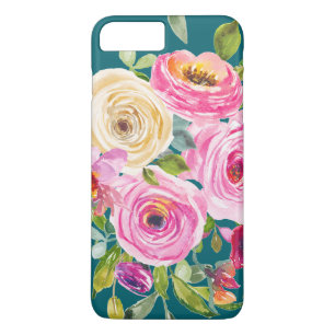Watercolor Roses in Pink and Cream on Teal Case-Mate iPhone Case