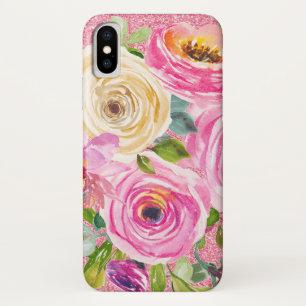 Watercolor Roses in Pink and Cream Pink Glitter Case-Mate iPhone Case