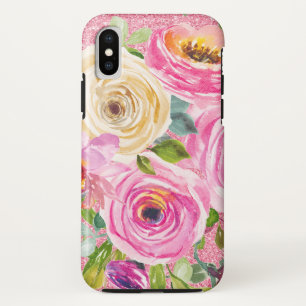 Watercolor Roses in Pink and Cream Pink Glitter Case-Mate iPhone Case