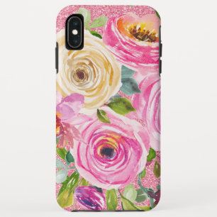 Watercolor Roses in Pink and Cream Pink Glitter Case-Mate iPhone Case