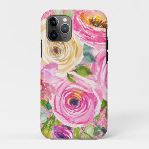 Watercolor Roses in Pink and Cream Pink Glitter Case-Mate iPhone Case