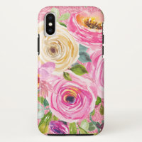 Watercolor Roses in Pink and Cream Pink Glitter
