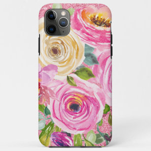 Watercolor Roses in Pink and Cream Pink Glitter Case-Mate iPhone Case