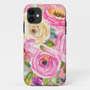 Watercolor Roses in Pink and Cream Pink Glitter Case-Mate iPhone Case