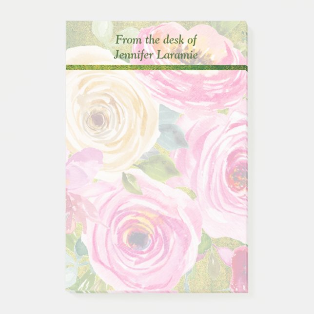 Watercolor Roses in Pink and Cream Post-it Notes (Front)