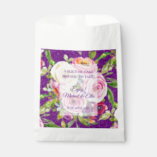 Watercolor Roses in Pink and Cream Purple Glitter Favour Bags