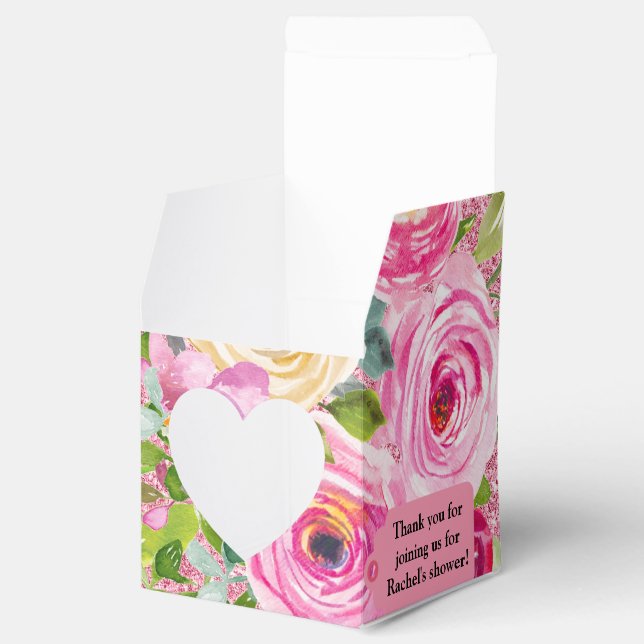 Watercolor Roses in Pink Glitter Personalised Favour Box (Opened)
