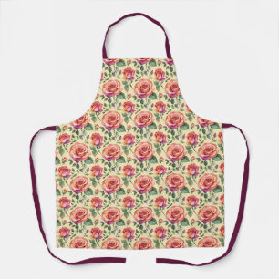 Watercolor Roses In Shades Of Coral And Magenta Apron