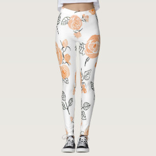 Watercolor Roses: Ink White Background Leggings
