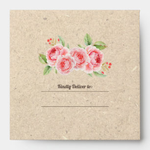 Watercolor Roses Kraft Paper Wedding Envelopes