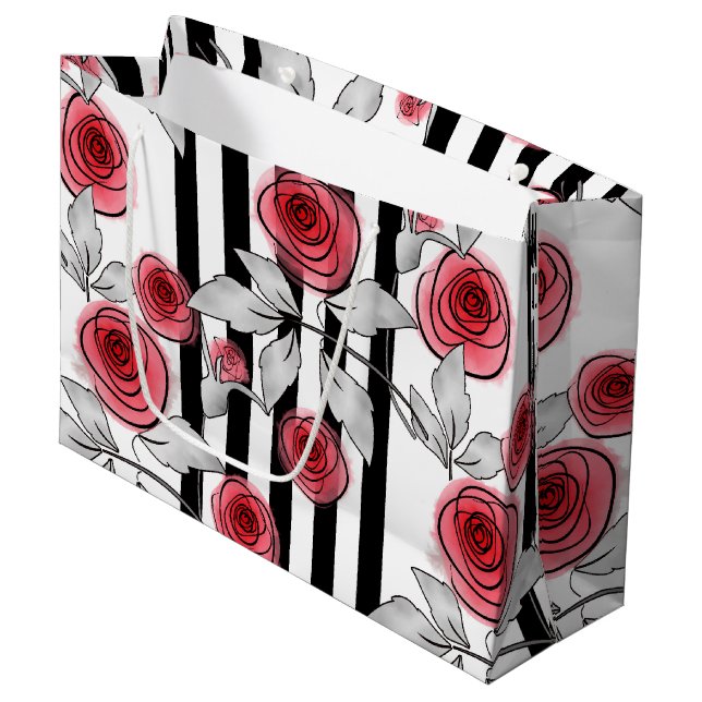 Watercolor roses large gift bag (Front Angled)