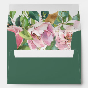 Watercolor Roses Liner with a Teal Blue Envelope