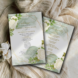 Watercolor Roses Minimal Wedding Program