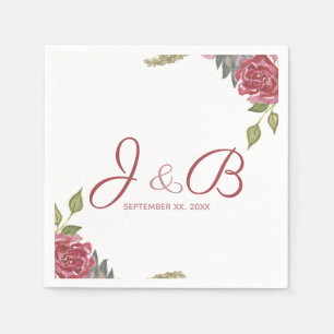Watercolor Roses Monogrammed Wedding Napkin