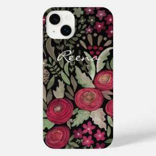 Watercolor roses, on a black background, watercolo iPhone 14 plus case