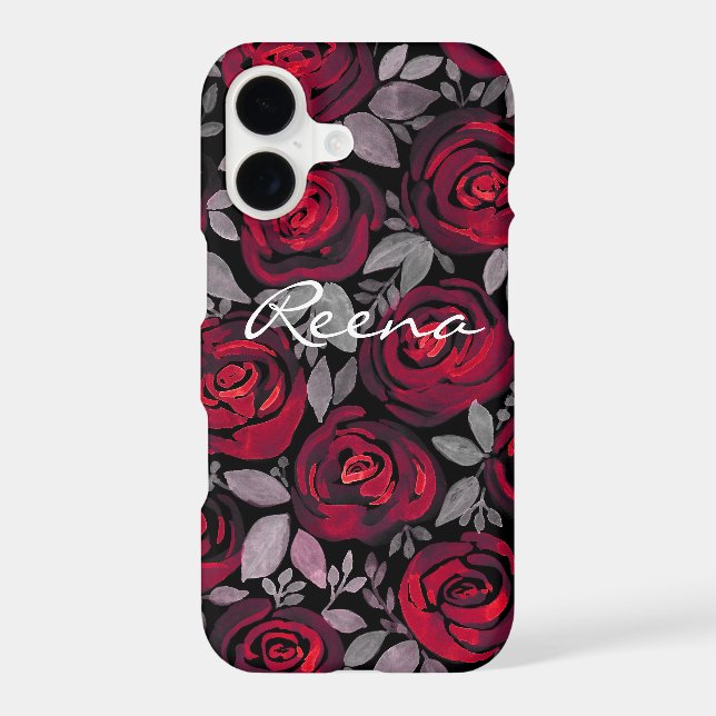 Watercolor roses, on a black background, watercolo iPhone case (Back)