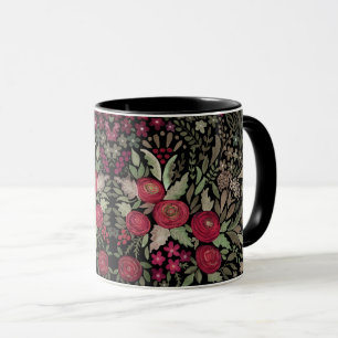 Watercolor roses on a black background, watercolor mug